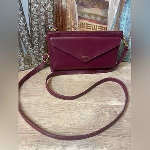 Lodis Berry Wine Soft Leather Crossbody Organizer Gold Tone Logo & Hardware